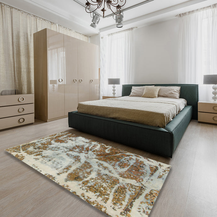 Machine Washable Abstract Brown Rug in a Bedroom, wshabs1143