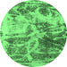 Round Machine Washable Abstract Emerald Green Modern Area Rugs, wshabs1143emgrn
