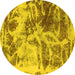 Round Machine Washable Abstract Yellow Modern Rug, wshabs1143yw