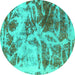 Round Abstract Turquoise Modern Rug, abs1143turq