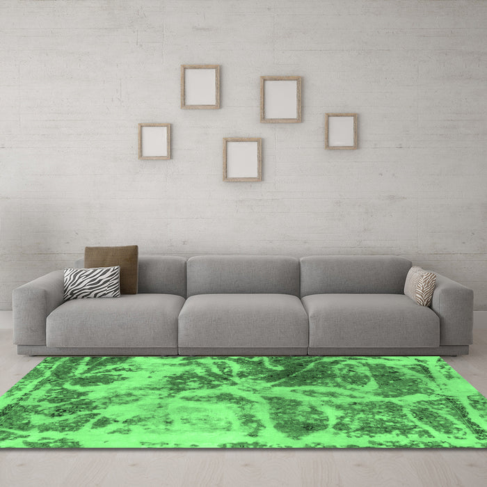 Machine Washable Abstract Emerald Green Modern Area Rugs in a Living Room,, wshabs1143emgrn