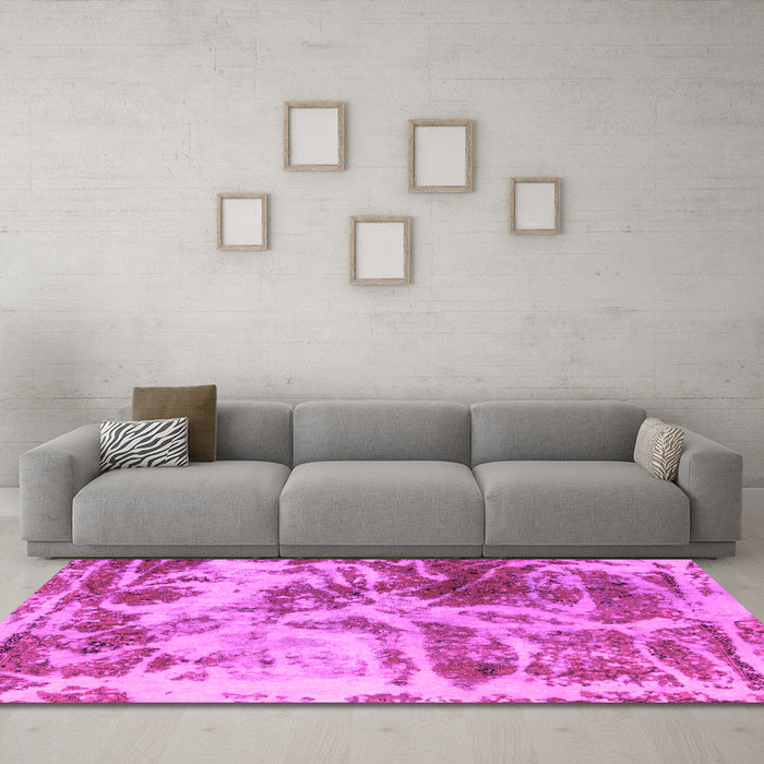 Machine Washable Abstract Pink Modern Rug in a Living Room, wshabs1143pnk