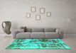 Machine Washable Abstract Turquoise Modern Area Rugs in a Living Room,, wshabs1143turq