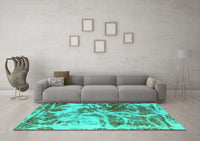 Machine Washable Abstract Turquoise Modern Rug, wshabs1143turq