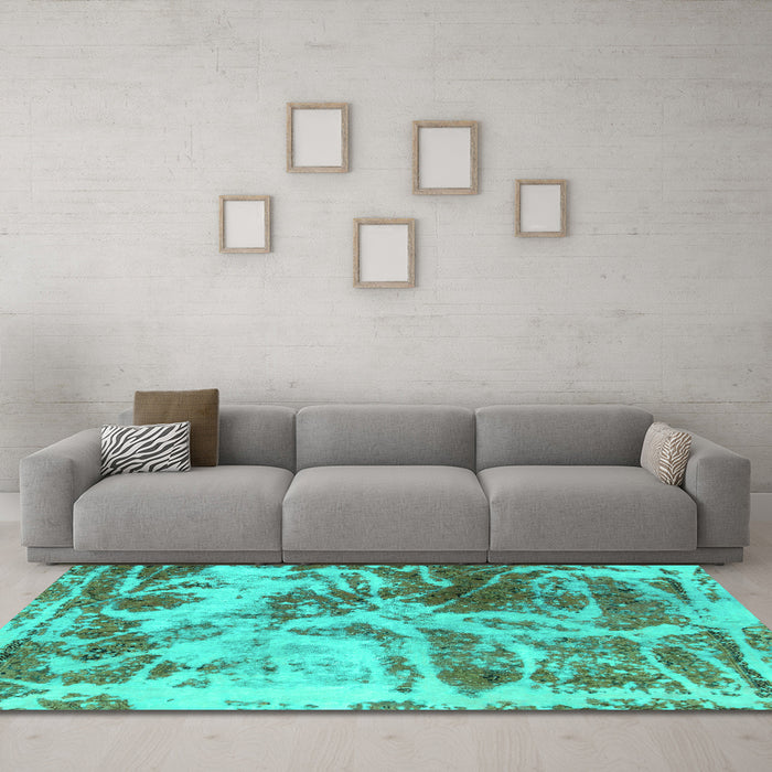 Machine Washable Abstract Turquoise Modern Area Rugs in a Living Room,, wshabs1143turq