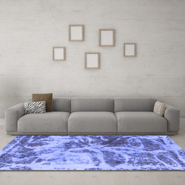 Machine Washable Abstract Blue Modern Rug in a Living Room, wshabs1143blu