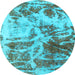 Round Machine Washable Abstract Light Blue Modern Rug, wshabs1143lblu