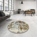 Round Machine Washable Abstract Brown Rug in a Office, wshabs1143