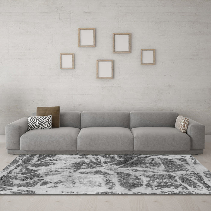 Machine Washable Abstract Gray Modern Rug in a Living Room,, wshabs1143gry