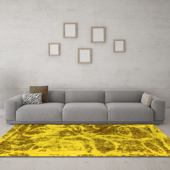 Machine Washable Abstract Yellow Modern Rug in a Living Room, wshabs1143yw