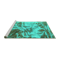 Sideview of Machine Washable Abstract Turquoise Modern Area Rugs, wshabs1143turq