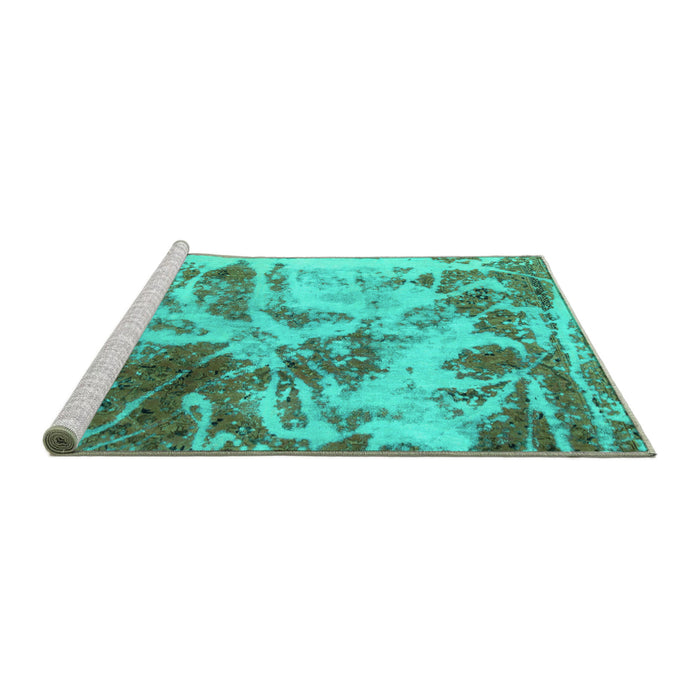 Sideview of Machine Washable Abstract Turquoise Modern Area Rugs, wshabs1143turq