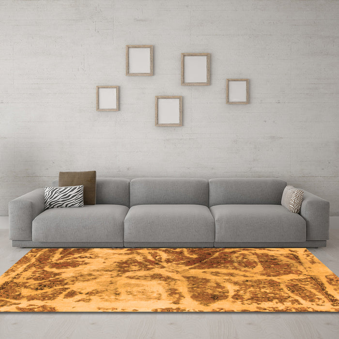 Machine Washable Abstract Orange Modern Area Rugs in a Living Room, wshabs1143org