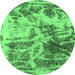 Round Abstract Emerald Green Modern Rug, abs1143emgrn