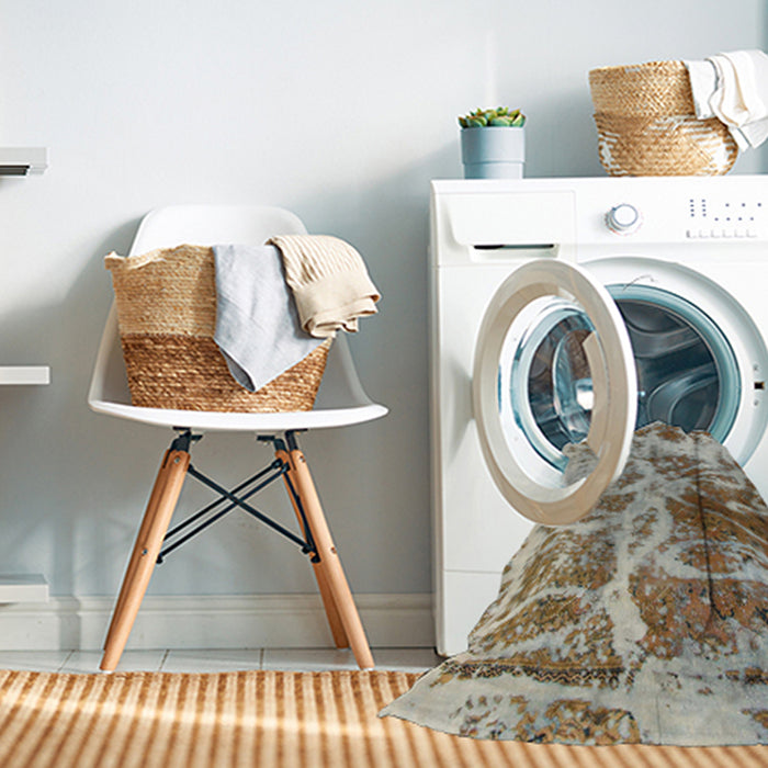 Machine Washable Abstract Brown Rug in a Washing Machine, wshabs1143