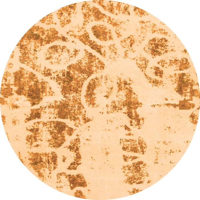 Round Machine Washable Abstract Orange Modern Area Rugs, wshabs1144org