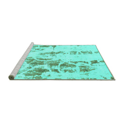 Sideview of Machine Washable Abstract Turquoise Modern Area Rugs, wshabs1144turq