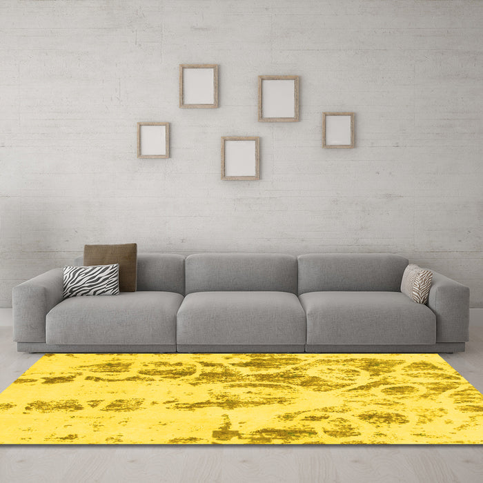 Machine Washable Abstract Yellow Modern Rug in a Living Room, wshabs1144yw