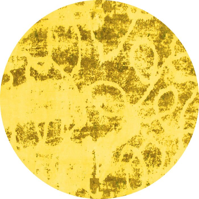 Round Machine Washable Abstract Yellow Modern Rug, wshabs1144yw