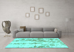 Machine Washable Abstract Turquoise Modern Area Rugs in a Living Room,, wshabs1144turq