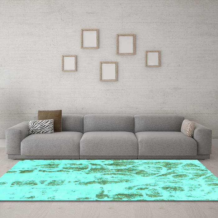 Machine Washable Abstract Turquoise Modern Area Rugs in a Living Room,, wshabs1144turq