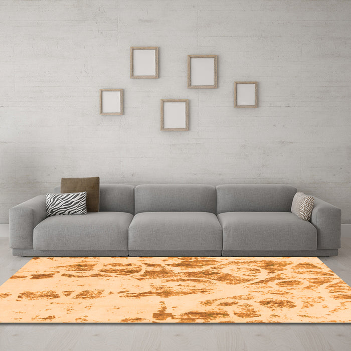 Machine Washable Abstract Orange Modern Area Rugs in a Living Room, wshabs1144org