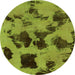 Round Machine Washable Abstract Green Modern Area Rugs, wshabs1145grn