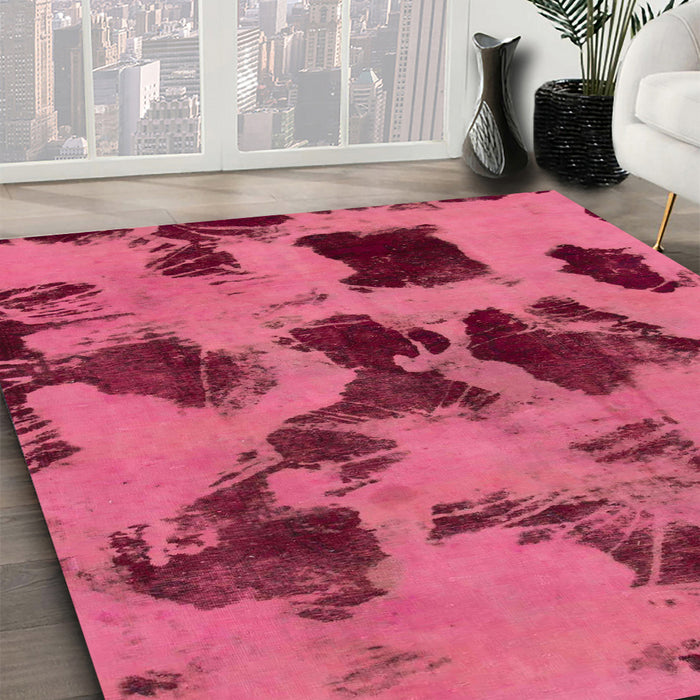 Round Abstract Violet Red Pink Modern Rug in a Office, abs1145