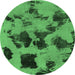 Round Machine Washable Abstract Emerald Green Modern Area Rugs, wshabs1145emgrn