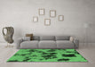 Machine Washable Abstract Emerald Green Modern Area Rugs in a Living Room,, wshabs1145emgrn