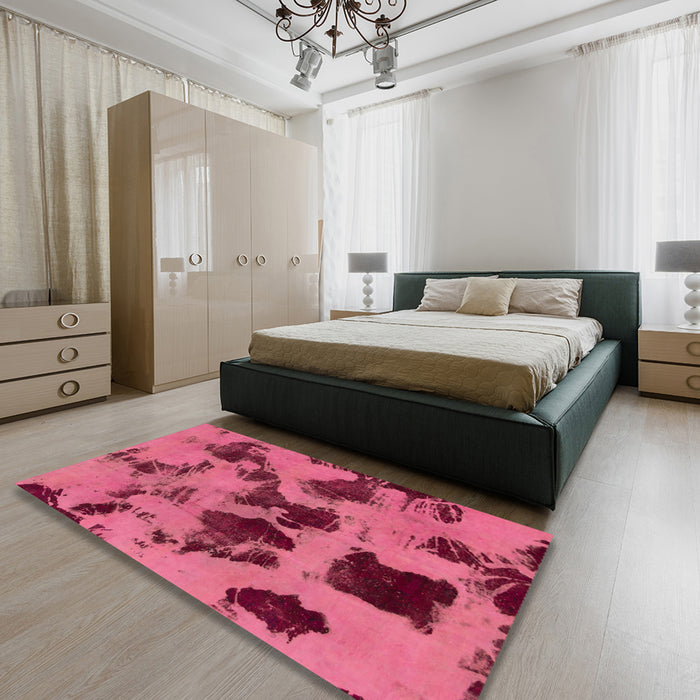Machine Washable Abstract Violet Red Pink Rug in a Bedroom, wshabs1145