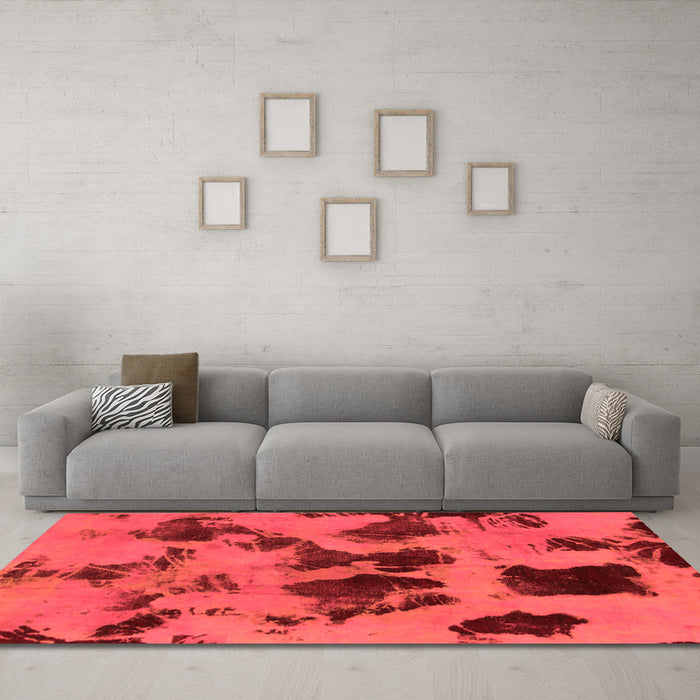 Machine Washable Abstract Orange Modern Area Rugs in a Living Room, wshabs1145org