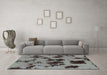 Machine Washable Abstract Turquoise Modern Area Rugs in a Living Room,, wshabs1145turq