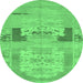Round Machine Washable Abstract Emerald Green Modern Area Rugs, wshabs1146emgrn