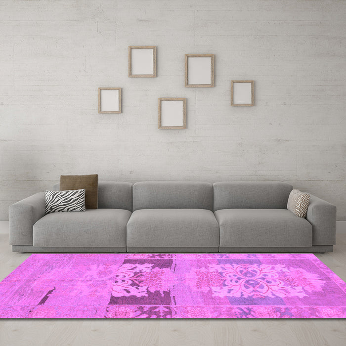 Machine Washable Abstract Purple Modern Area Rugs in a Living Room, wshabs1146pur