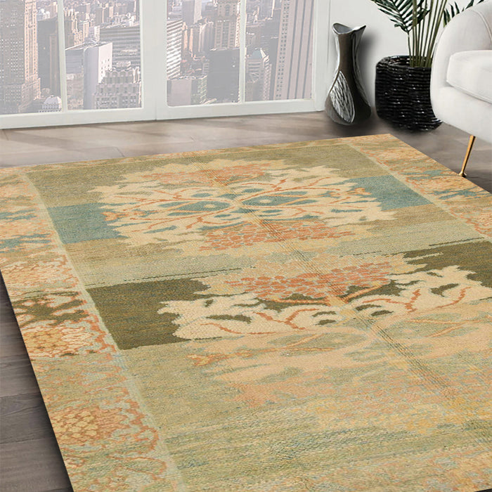 Abstract Metallic Gold Modern Rug in Family Room, abs1146