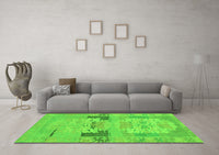 Machine Washable Abstract Green Modern Rug, wshabs1146grn