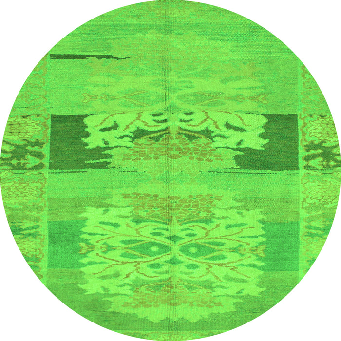 Round Machine Washable Abstract Green Modern Area Rugs, wshabs1146grn