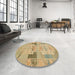 Round Machine Washable Abstract Metallic Gold Rug in a Office, wshabs1146