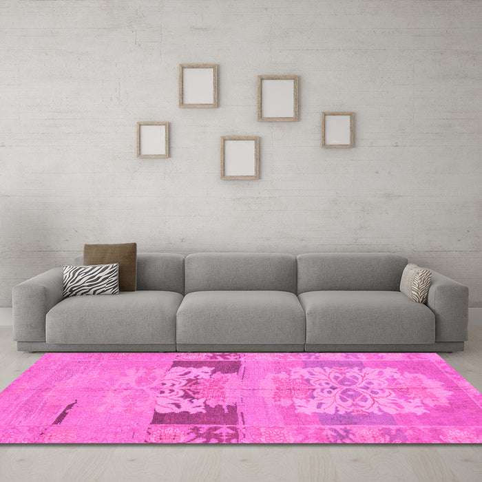 Machine Washable Abstract Pink Modern Rug in a Living Room, wshabs1146pnk