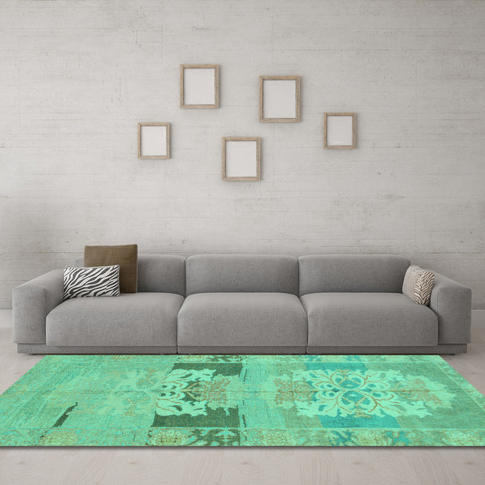 Machine Washable Abstract Turquoise Modern Area Rugs in a Living Room,, wshabs1146turq