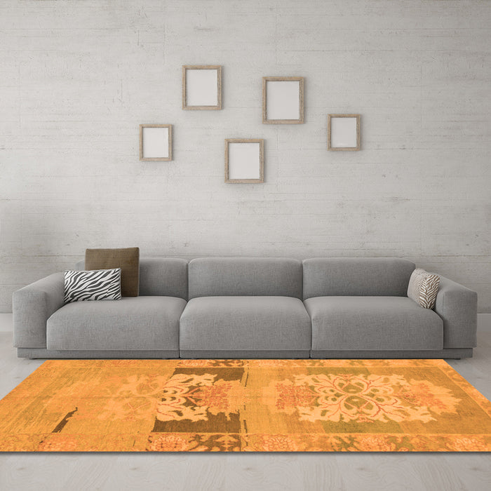 Machine Washable Abstract Orange Modern Area Rugs in a Living Room, wshabs1146org