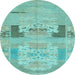 Round Machine Washable Abstract Light Blue Modern Rug, wshabs1146lblu