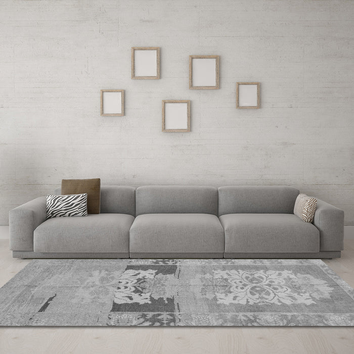 Machine Washable Abstract Gray Modern Rug in a Living Room,, wshabs1146gry