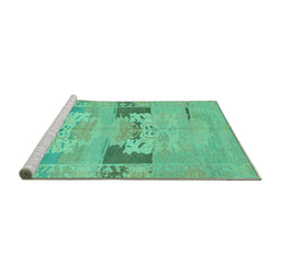 Sideview of Machine Washable Abstract Turquoise Modern Area Rugs, wshabs1146turq
