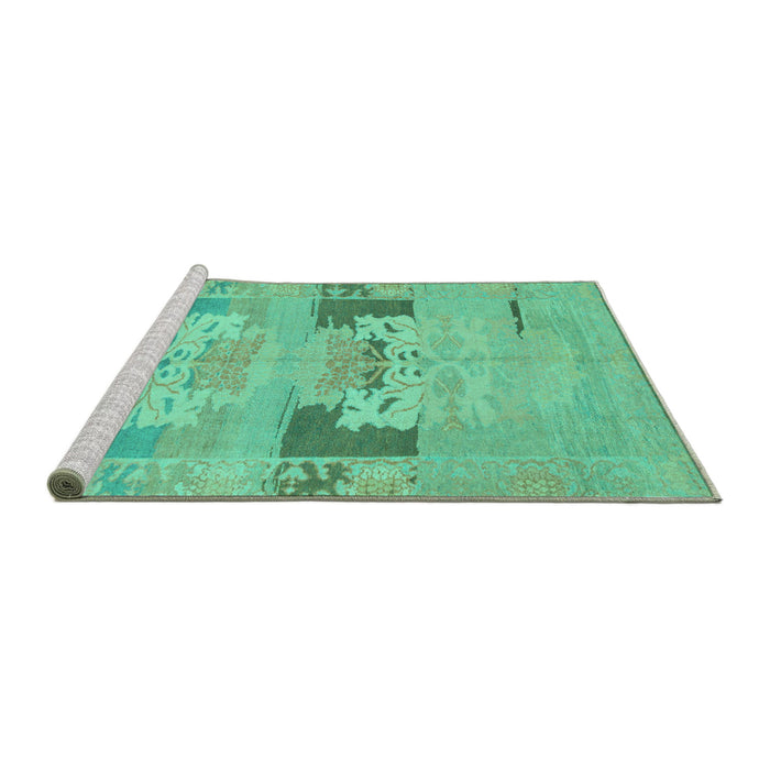 Sideview of Machine Washable Abstract Turquoise Modern Area Rugs, wshabs1146turq