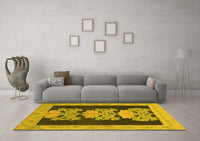 Machine Washable Abstract Yellow Modern Rug, wshabs1147yw