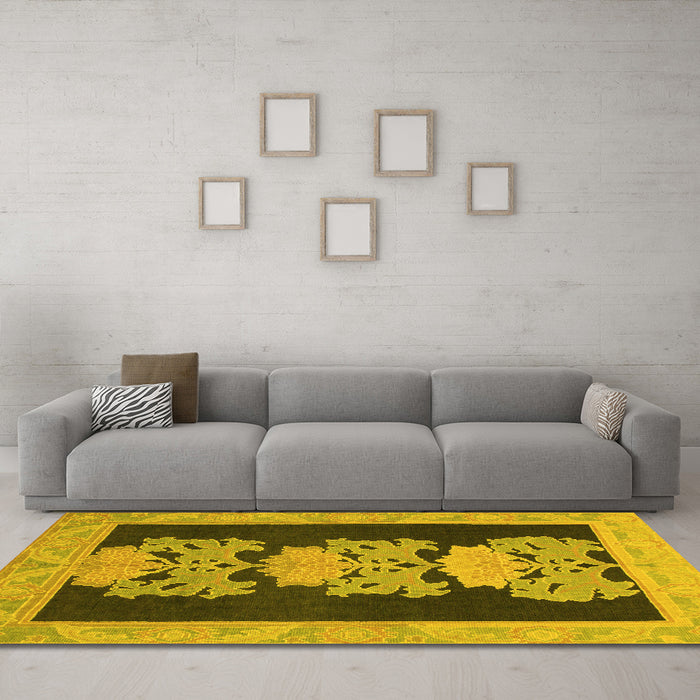 Machine Washable Abstract Yellow Modern Rug in a Living Room, wshabs1147yw