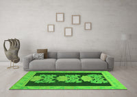 Machine Washable Abstract Green Modern Rug, wshabs1147grn