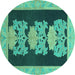 Round Abstract Turquoise Modern Rug, abs1147turq